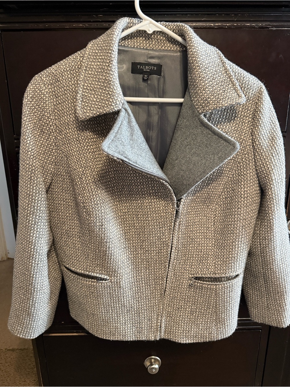 Talbots Light Gray Textured Zip Blazer